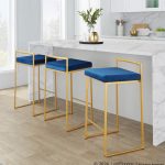 Fuji 26 Gold Blue Velvet Contemporary Stackable Counter Stools (Set of 3) 14 Fuji 26 Gold Blue Velvet Contemporary Stackable Counter Stools (Set of 3)