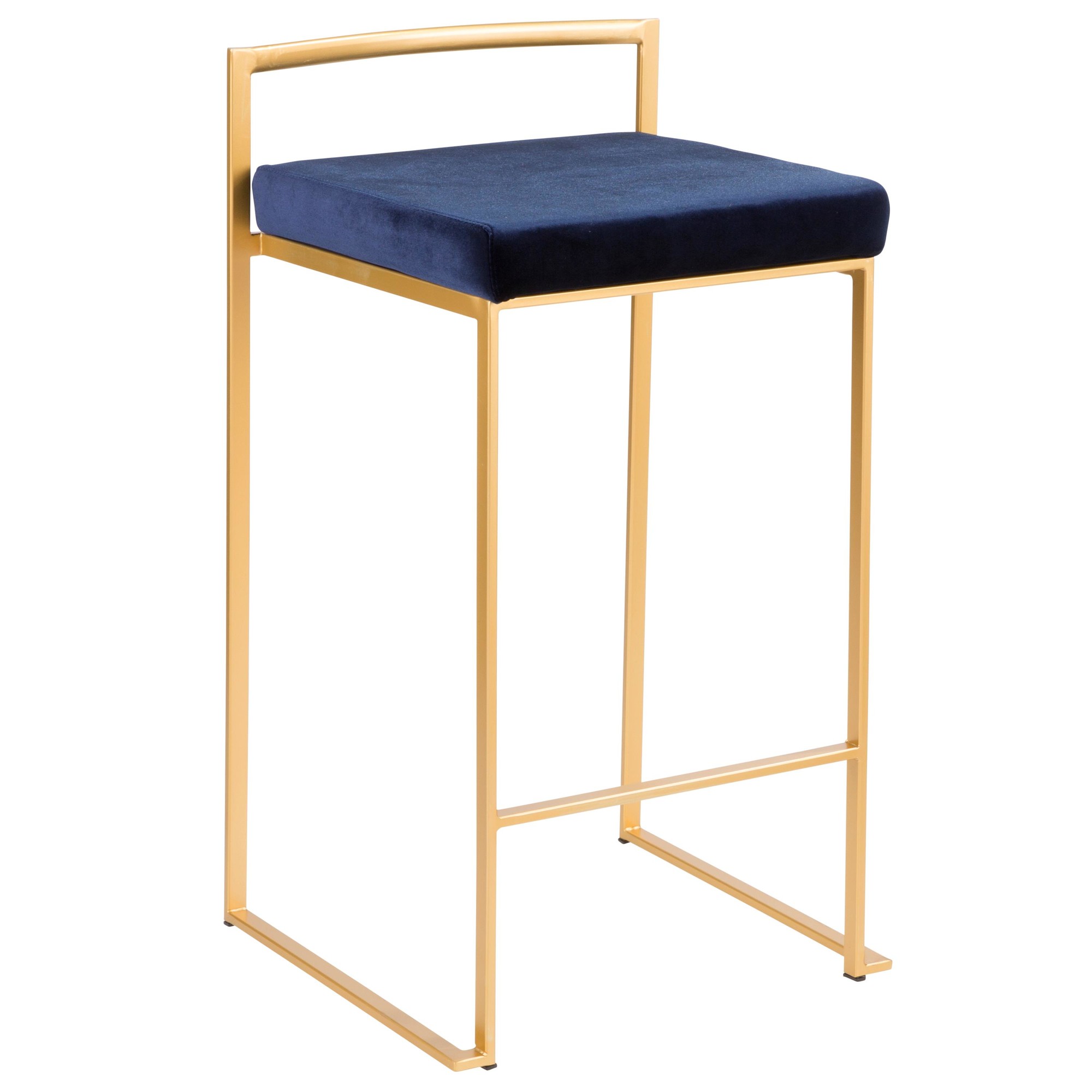 Fuji 26 Gold Blue Velvet Contemporary Stackable Counter Stools (Set of 3) 6 Fuji 26 Gold Blue Velvet Contemporary Stackable Counter Stools (Set of 3) - Image 6