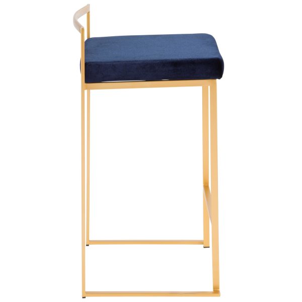 Fuji 26 Gold Blue Velvet Contemporary Stackable Counter Stools Set of 3 6