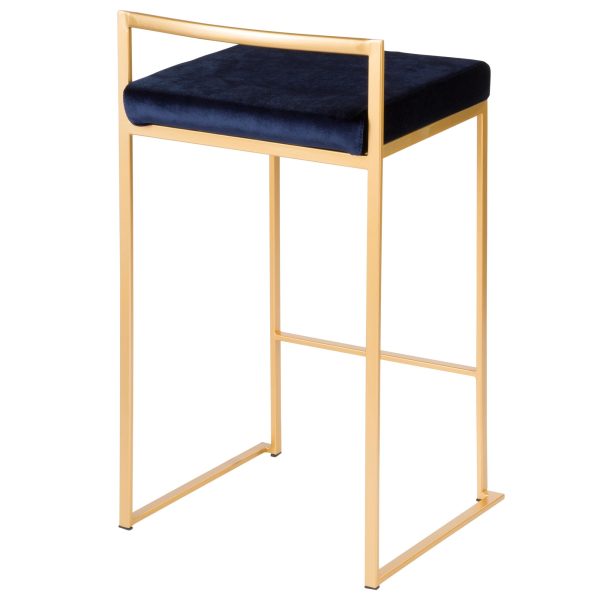 Fuji 26 Gold Blue Velvet Contemporary Stackable Counter Stools Set of 3 7