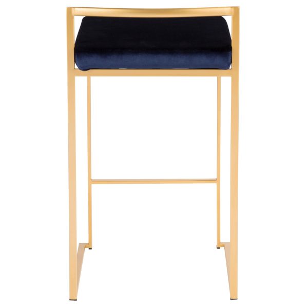 Fuji 26 Gold Blue Velvet Contemporary Stackable Counter Stools Set of 3 8