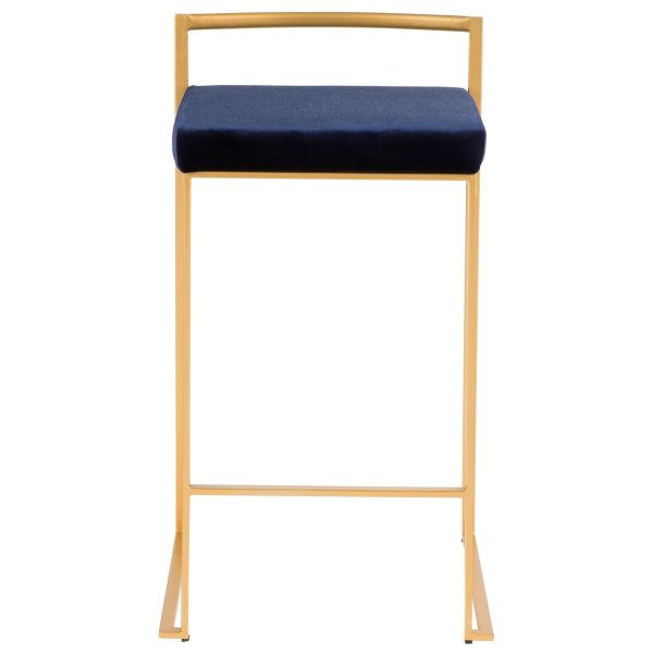 Fuji 26 Gold Blue Velvet Contemporary Stackable Counter Stools Set of 3 9