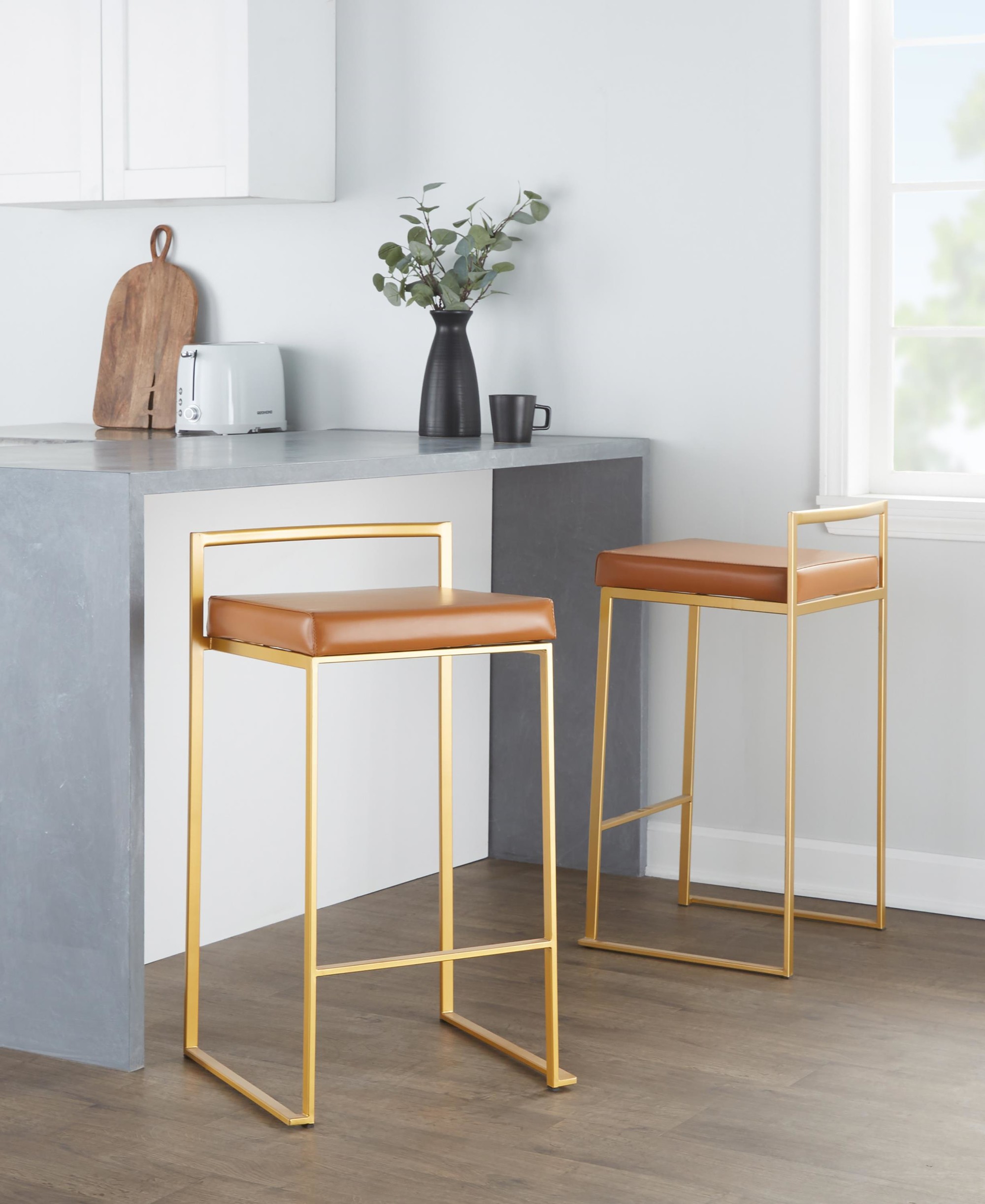 Fuji 26" Gold Contemporary Stackable Counter Stool Camel (Set of 3) 2 Fuji 26" Gold Contemporary Stackable Counter Stool Camel (Set of 3) - Image 2