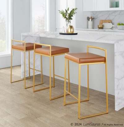 Fuji 26" Gold Contemporary Stackable Counter Stool Camel (Set of 3)
