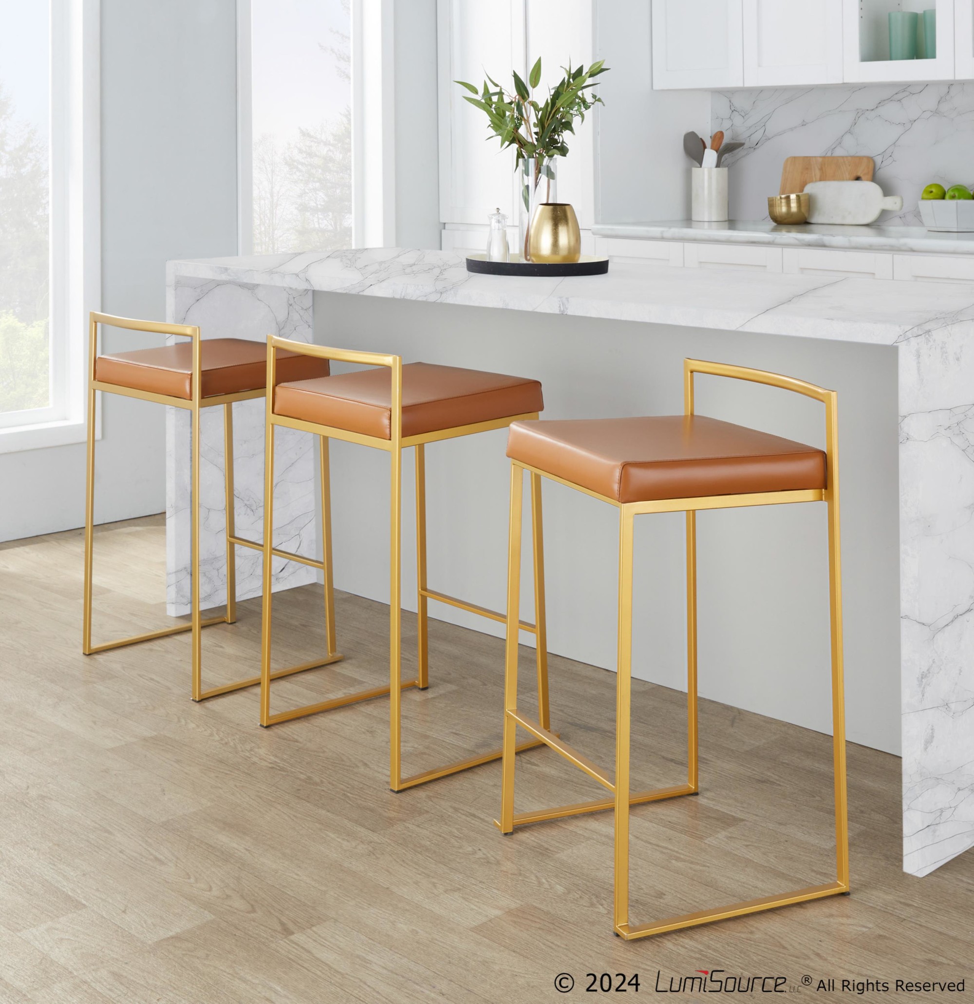 Fuji 26" Gold Contemporary Stackable Counter Stool Camel (Set of 3) 1 Fuji 26" Gold Contemporary Stackable Counter Stool Camel (Set of 3)