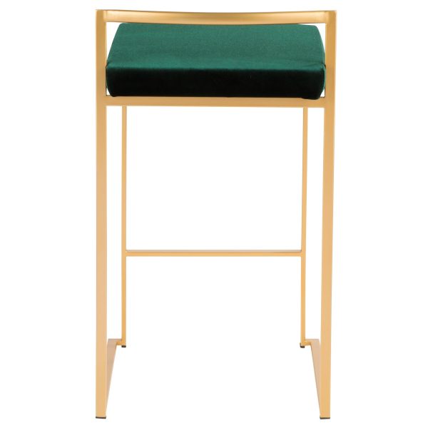 Fuji 26 Gold Green Velvet Contemporary Counter Stools Set of 3 10