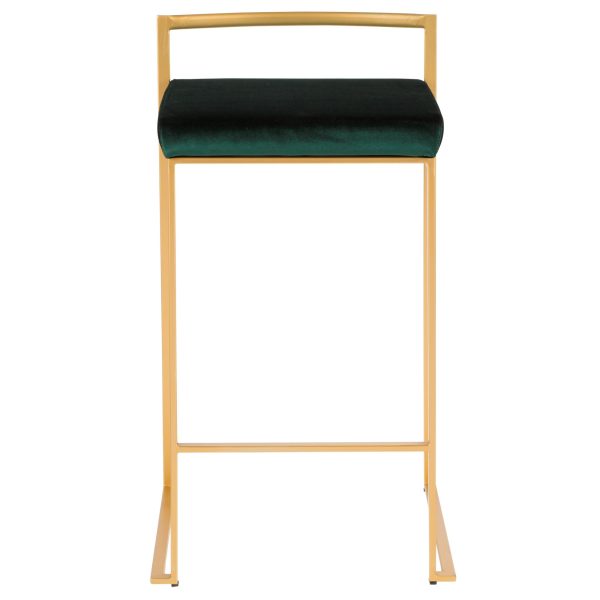 Fuji 26 Gold Green Velvet Contemporary Counter Stools Set of 3 11
