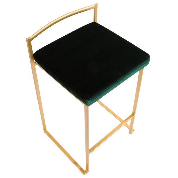 Fuji 26 Gold Green Velvet Contemporary Counter Stools Set of 3 12