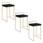 Fuji 26 Gold Green Velvet Contemporary Counter Stools (Set of 3) 29 Fuji 26 Gold Green Velvet Contemporary Counter Stools (Set of 3)
