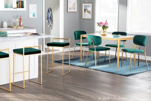 Fuji 26 Gold Green Velvet Contemporary Counter Stools Set of 3