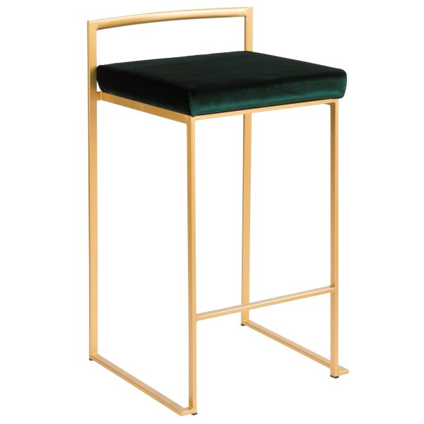 Fuji 26 Gold Green Velvet Contemporary Counter Stools Set of 3 7