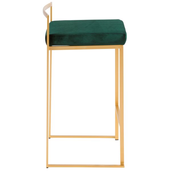 Fuji 26 Gold Green Velvet Contemporary Counter Stools Set of 3 8