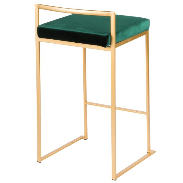 Fuji 26 Gold Green Velvet Contemporary Counter Stools Set of 3 9