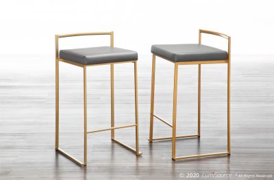 Fuji 26 Gold Grey Faux Leather Contemporary Stools (Set of 3)