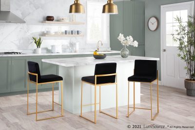 Fuji 26 Gold Steel Black Velvet Contemporary Counter Stool (Set of 3)