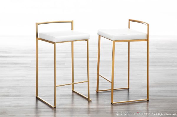 Fuji 26 Gold White Contemporary Stackable Counter Stools Set of 3 1
