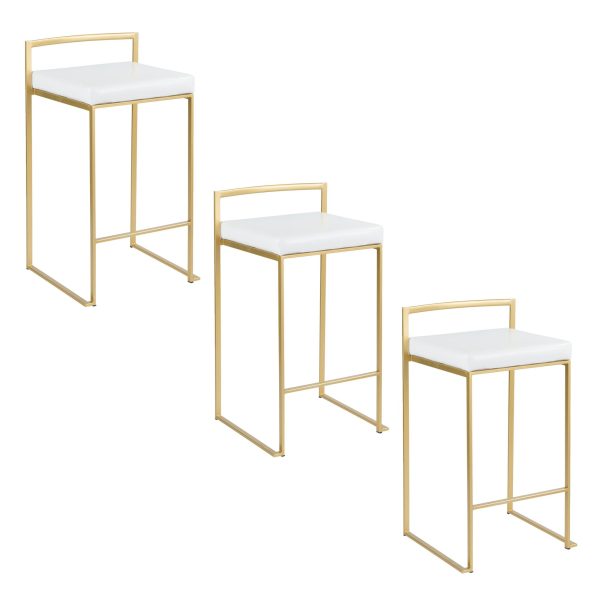 Fuji 26 Gold White Contemporary Stackable Counter Stools Set of 3 11