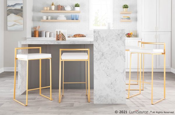 Fuji 26 Gold White Contemporary Stackable Counter Stools Set of 3 2