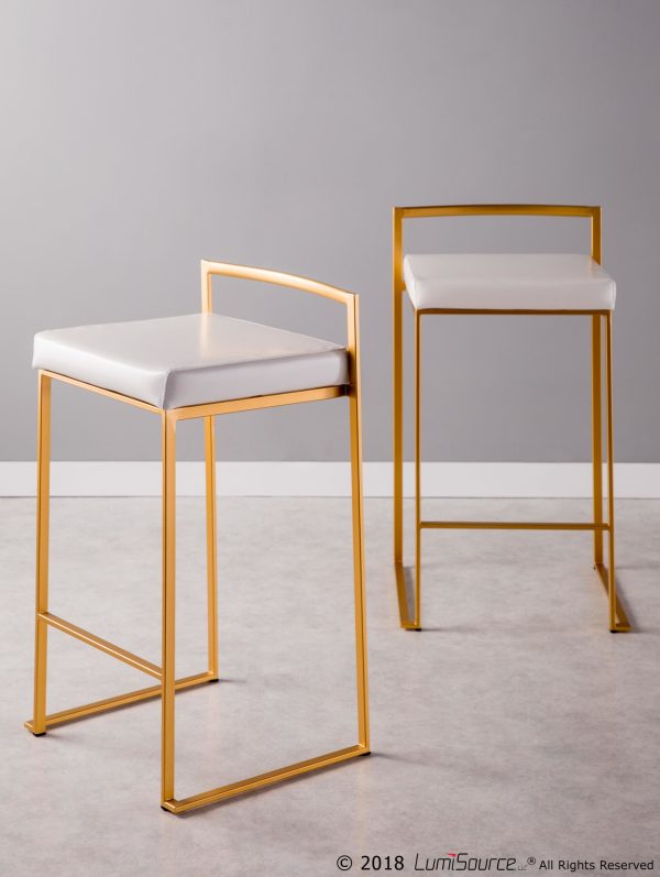 Fuji 26 Gold White Contemporary Stackable Counter Stools Set of 3 3