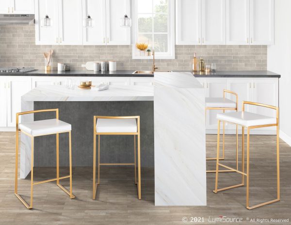Fuji 26 Gold White Contemporary Stackable Counter Stools Set of 3 4