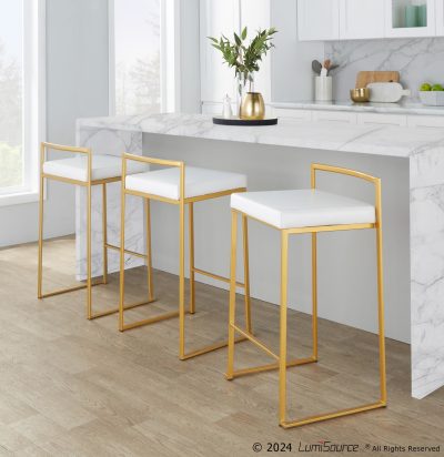 Fuji 26 Gold White Contemporary Stackable Counter Stools (Set of 3)