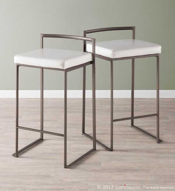 Fuji 26 Inch Antique Metal White Contemporary Stools Set of 3 2