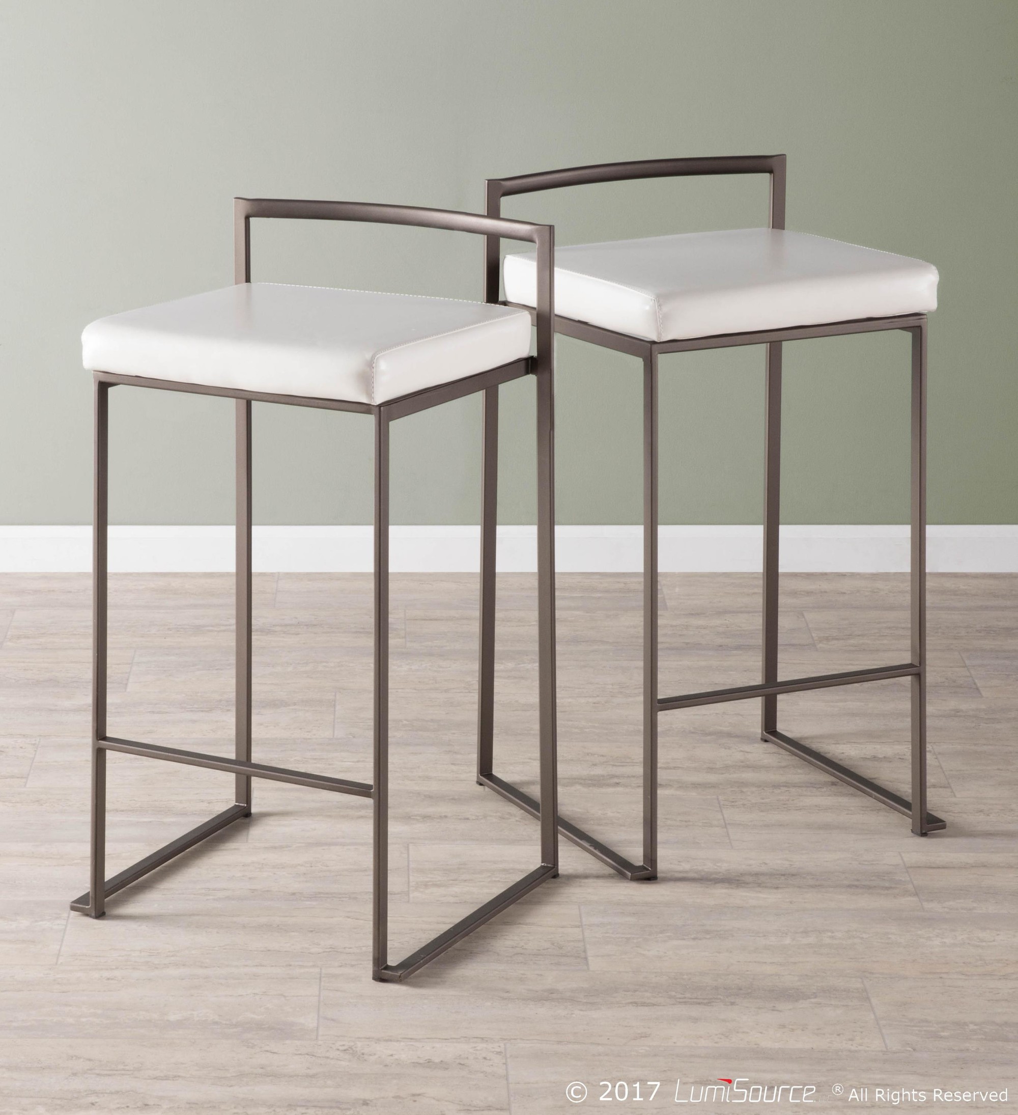 Fuji 26 Inch Antique Metal White Contemporary Stools (Set of 3) 3 Fuji 26 Inch Antique Metal White Contemporary Stools (Set of 3) - Image 3