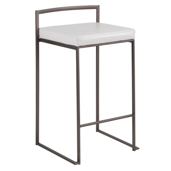 Fuji 26 Inch Antique Metal White Contemporary Stools Set of 3 3