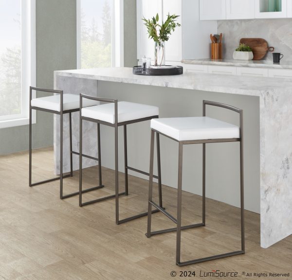 Fuji 26 Inch Antique Metal White Contemporary Stools Set of 3