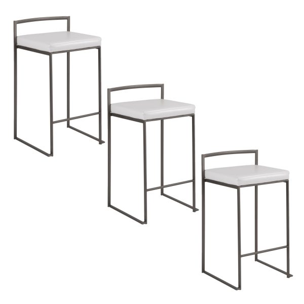 Fuji 26 Inch Antique Metal White Contemporary Stools Set of 3 9