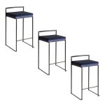 Fuji 26-Inch Black Metal Blue Velvet Contemporary Stools (Set of 3) 25 Fuji 26-Inch Black Metal Blue Velvet Contemporary Stools (Set of 3)