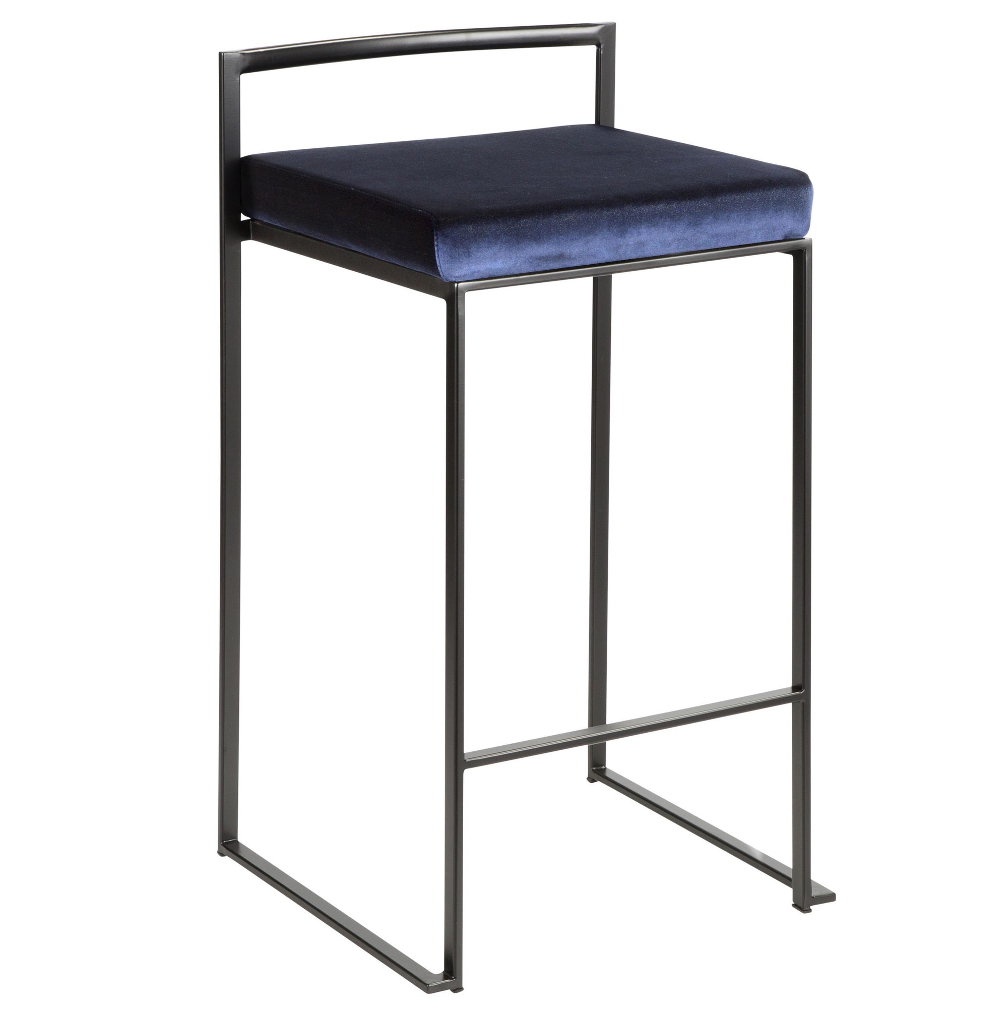 Fuji 26-Inch Black Metal Blue Velvet Contemporary Stools (Set of 3) 6 Fuji 26-Inch Black Metal Blue Velvet Contemporary Stools (Set of 3) - Image 6