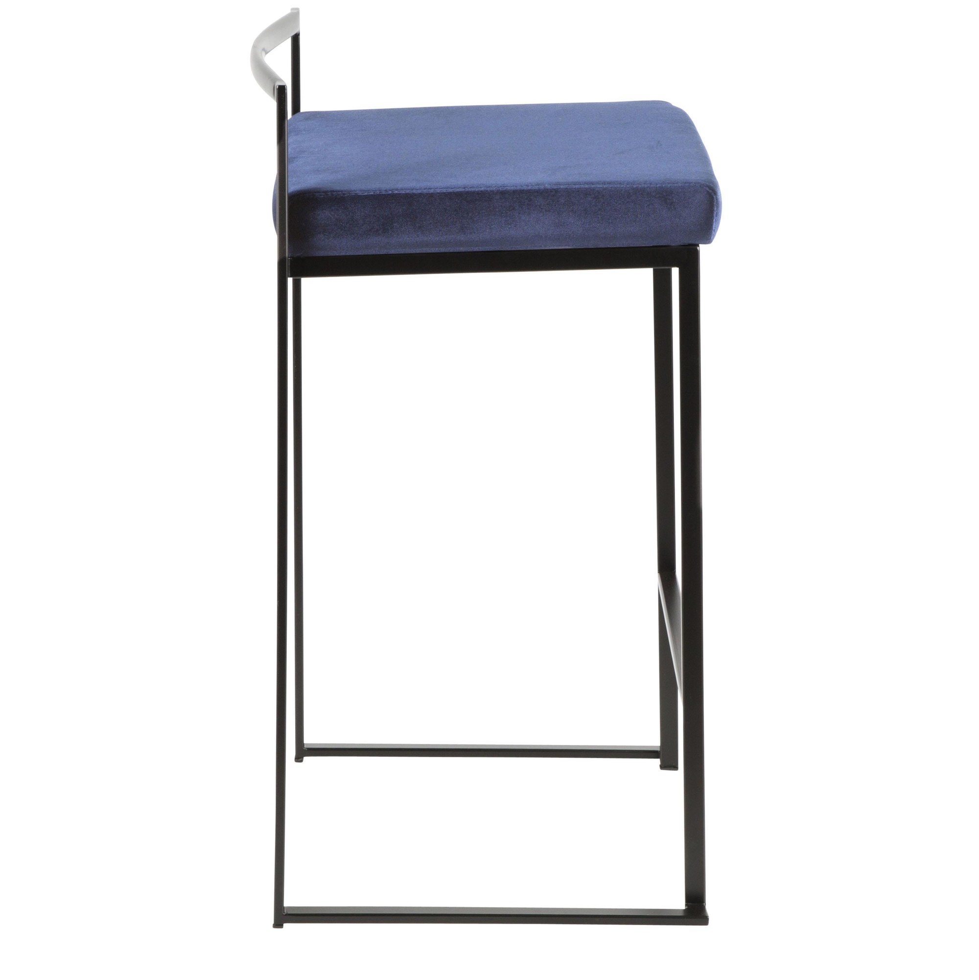 Fuji 26-Inch Black Metal Blue Velvet Contemporary Stools (Set of 3) 7 Fuji 26-Inch Black Metal Blue Velvet Contemporary Stools (Set of 3) - Image 7
