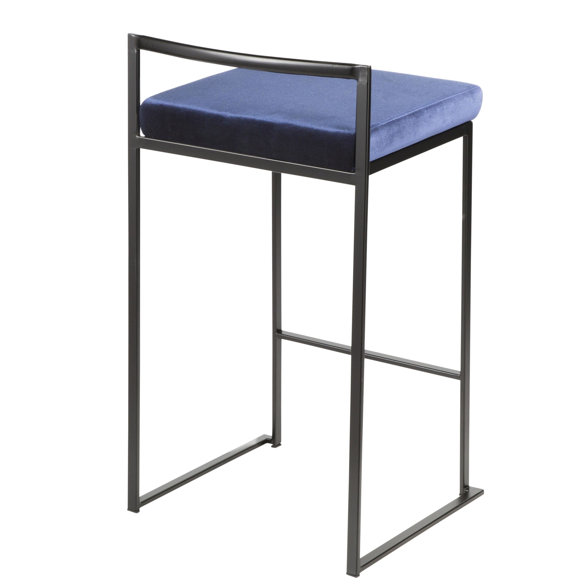 Fuji 26-Inch Black Metal Blue Velvet Contemporary Stools (Set of 3) 8 Fuji 26-Inch Black Metal Blue Velvet Contemporary Stools (Set of 3) - Image 8