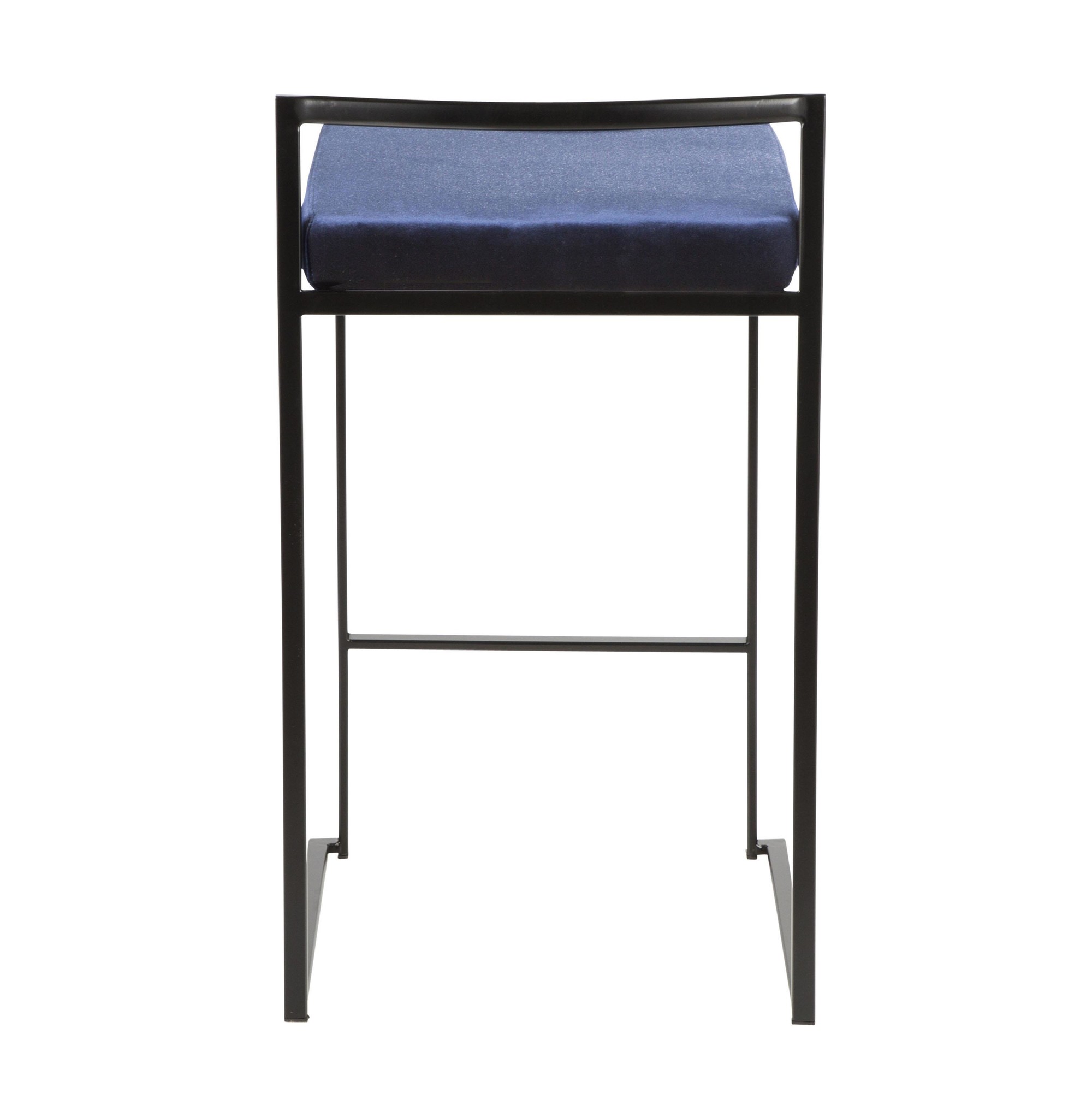 Fuji 26-Inch Black Metal Blue Velvet Contemporary Stools (Set of 3) 9 Fuji 26-Inch Black Metal Blue Velvet Contemporary Stools (Set of 3) - Image 9