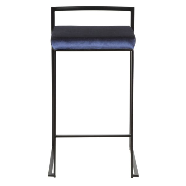 Fuji 26 Inch Black Metal Blue Velvet Contemporary Stools Set of 3 9