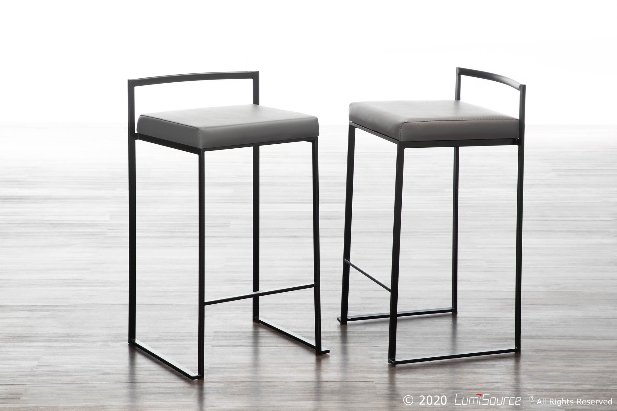 Fuji 26 Inch Black Metal Grey Faux Leather Stools (Set of 3) 3 Fuji 26 Inch Black Metal Grey Faux Leather Stools (Set of 3) - Image 3