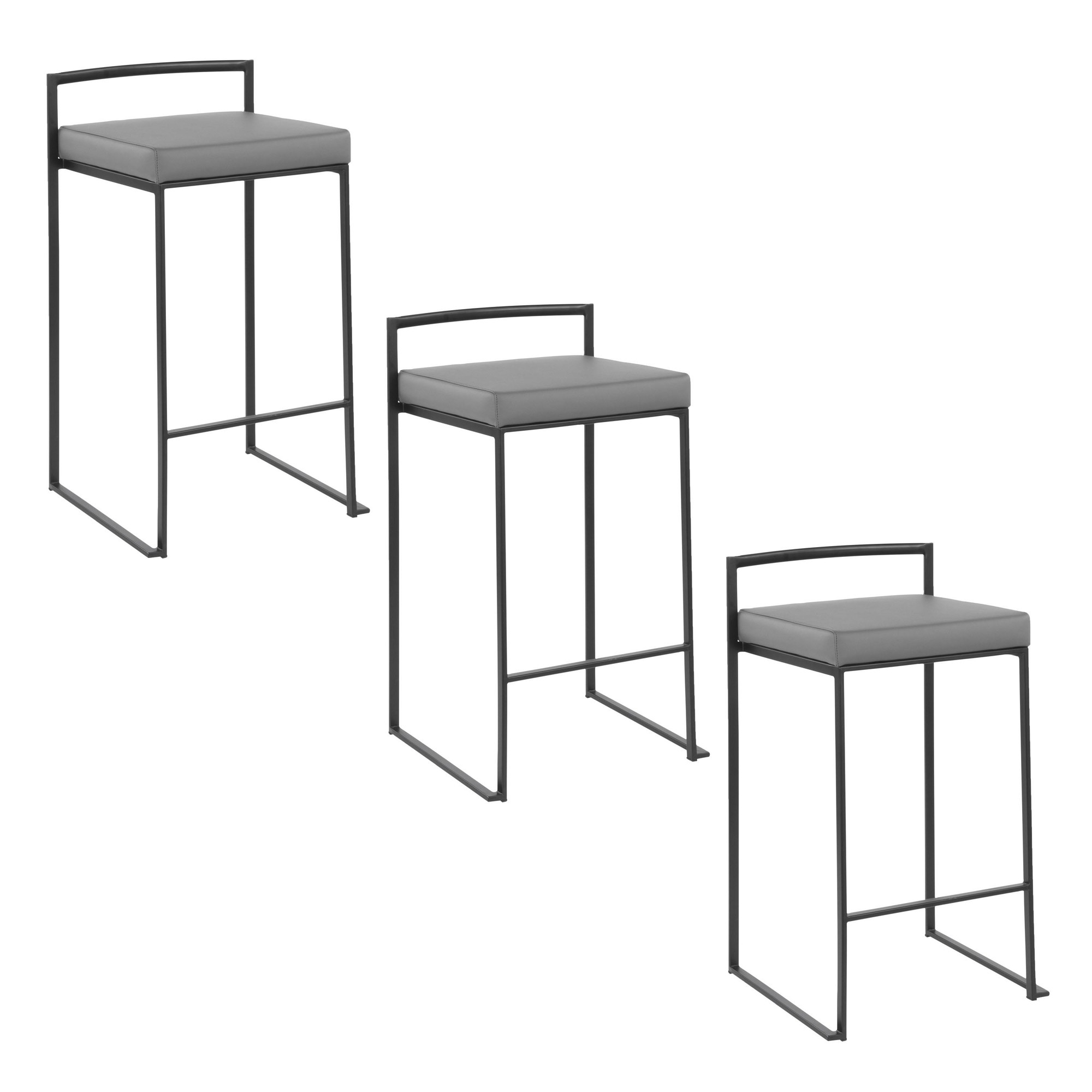 Fuji 26 Inch Black Metal Grey Faux Leather Stools (Set of 3) 10 Fuji 26 Inch Black Metal Grey Faux Leather Stools (Set of 3) - Image 10