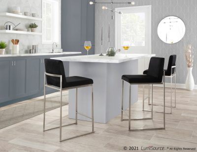 Fuji 26 Inch Black Velvet Contemporary Counter Stool (Set of 3)