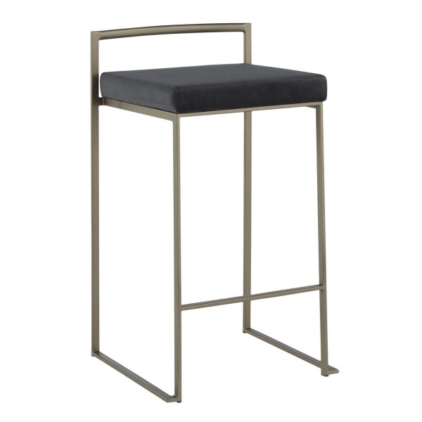 Fuji 26 Inch Black Velvet Industrial Counter Stool Set of 3 1