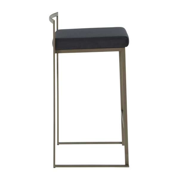 Fuji 26 Inch Black Velvet Industrial Counter Stool Set of 3 2