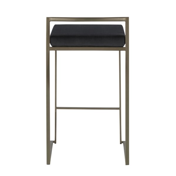Fuji 26 Inch Black Velvet Industrial Counter Stool Set of 3 4