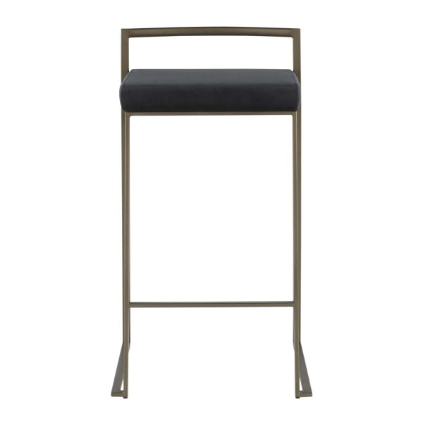 Fuji 26 Inch Black Velvet Industrial Counter Stool Set of 3 5