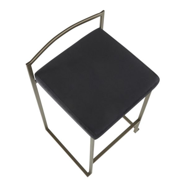 Fuji 26 Inch Black Velvet Industrial Counter Stool Set of 3 6