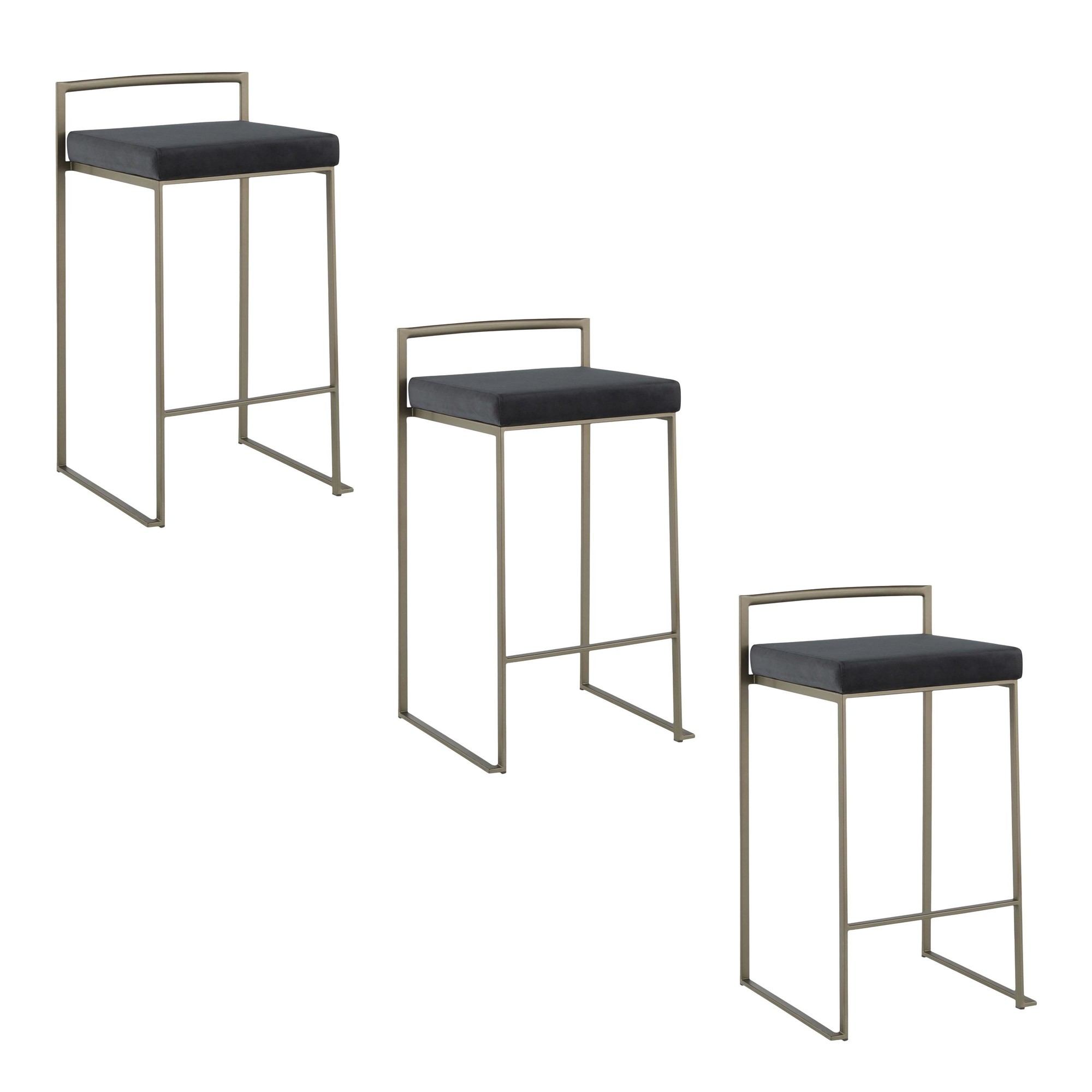 Fuji 26 Inch Black Velvet Industrial Counter Stool (Set of 3) 8 Fuji 26 Inch Black Velvet Industrial Counter Stool (Set of 3) - Image 8