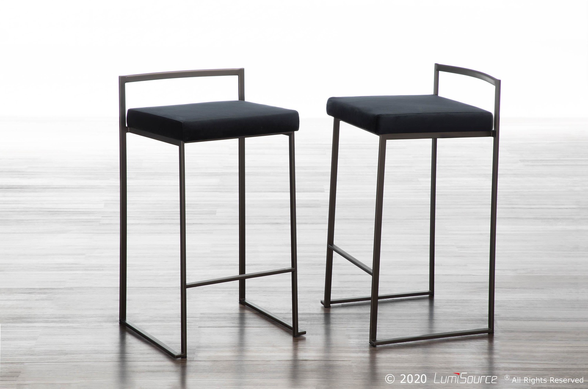Fuji 26 Inch Black Velvet Industrial Counter Stool (Set of 3) 1 Fuji 26 Inch Black Velvet Industrial Counter Stool (Set of 3)