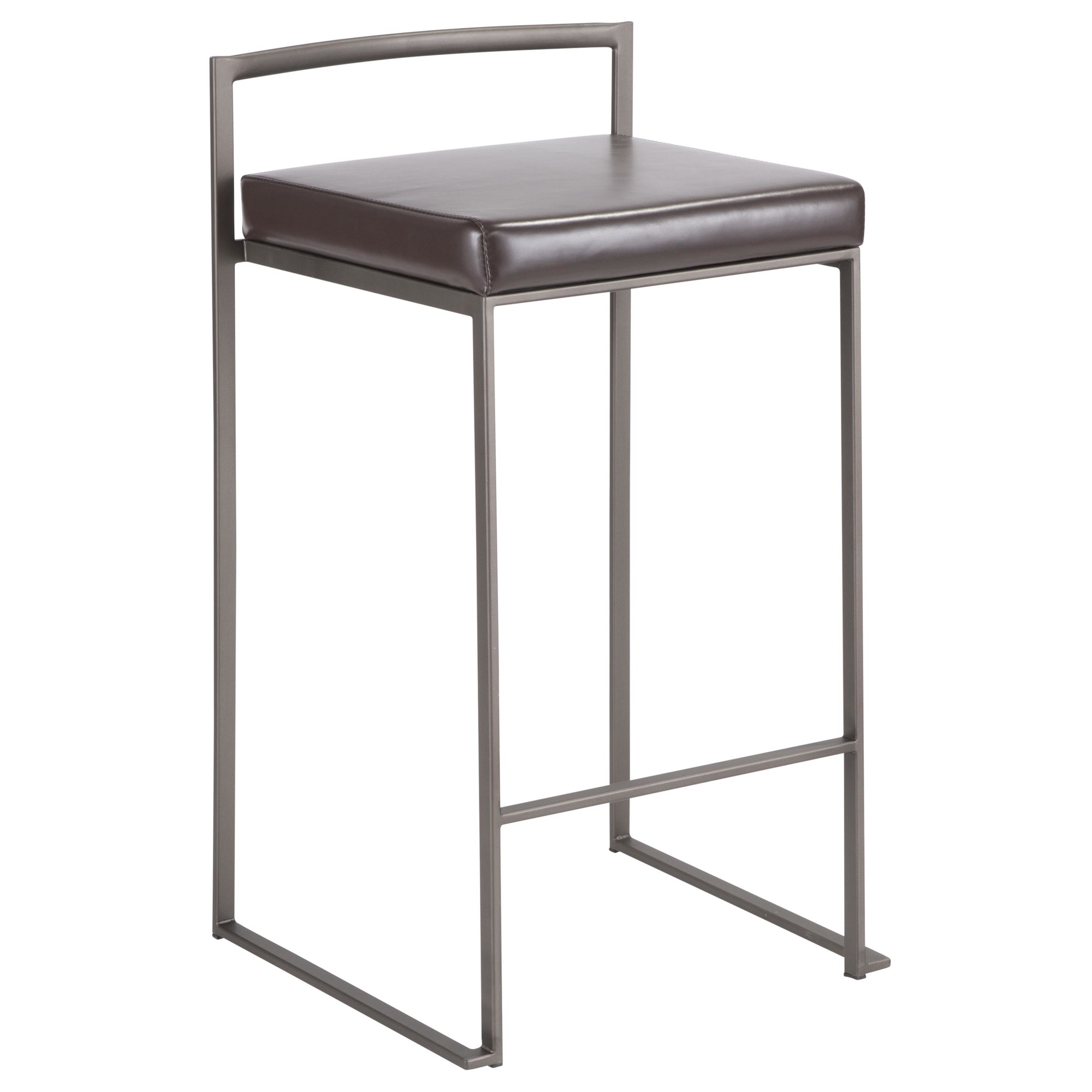 Fuji 26 Inch Brown Faux Leather Industrial Counter Stools (Set of 3) 4 Fuji 26 Inch Brown Faux Leather Industrial Counter Stools (Set of 3) - Image 4