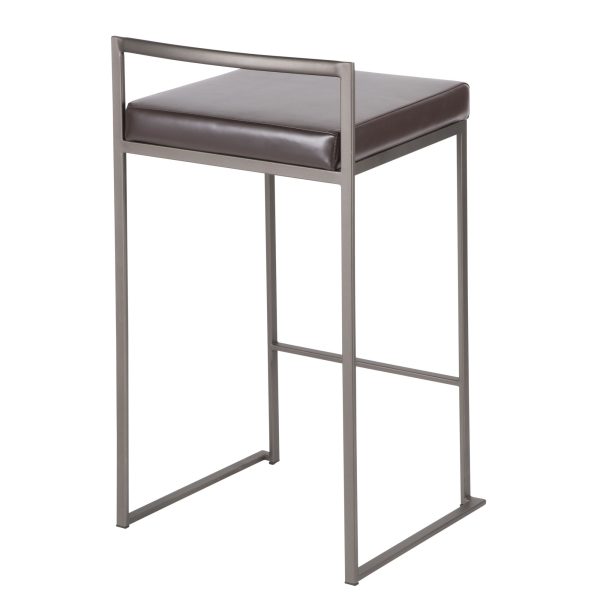 Fuji 26 Inch Brown Faux Leather Industrial Counter Stools Set of 3 5