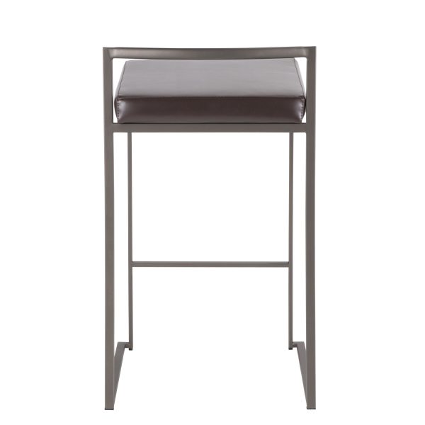 Fuji 26 Inch Brown Faux Leather Industrial Counter Stools Set of 3 6