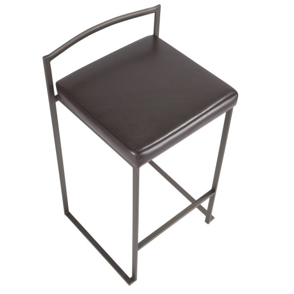 Fuji 26 Inch Brown Faux Leather Industrial Counter Stools Set of 3 8